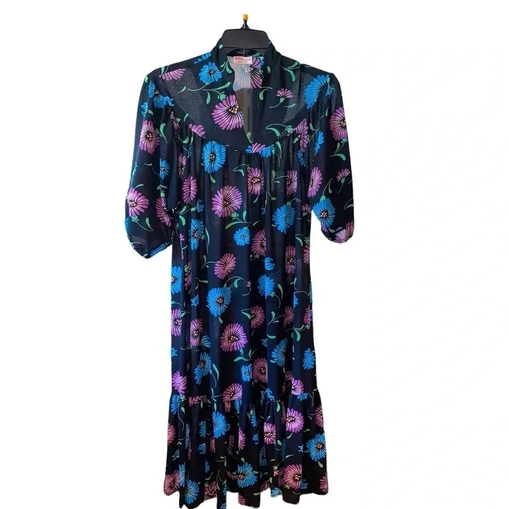 vintage black purple and blue daisy mumu - Picture 2 of 8